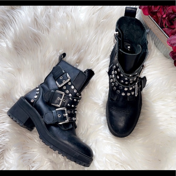ZARA Leather Stud Platform Moto Boot - Picture 2 of 6